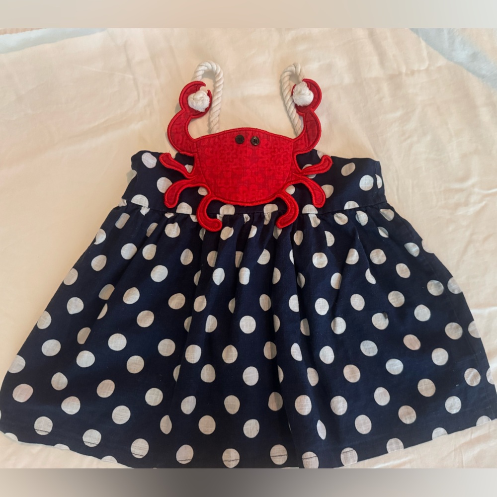Girls Mud Pie Crab tunic top Navy  with Polka Dots size 5T